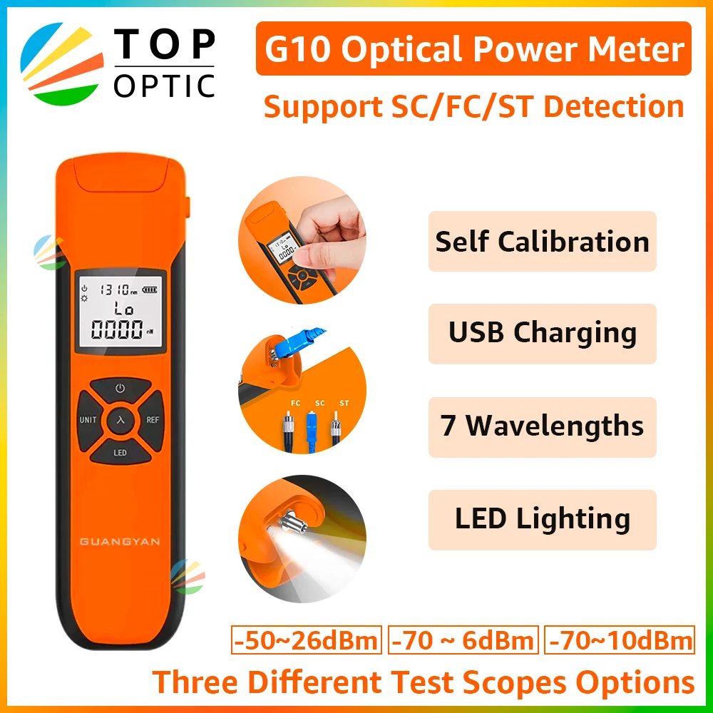 G10 Fiber Optic Power Meter Optical Tester Tool Network Cable Test OPM LED Lighting VFL USB Charging