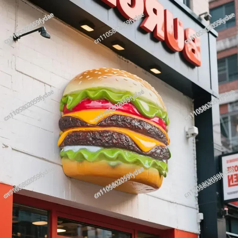 Simulation Big Hamburger Model Fiberglass Sculpture Bakery Decoration Bakery Door Luminous Wall Light Box Wall Hanging