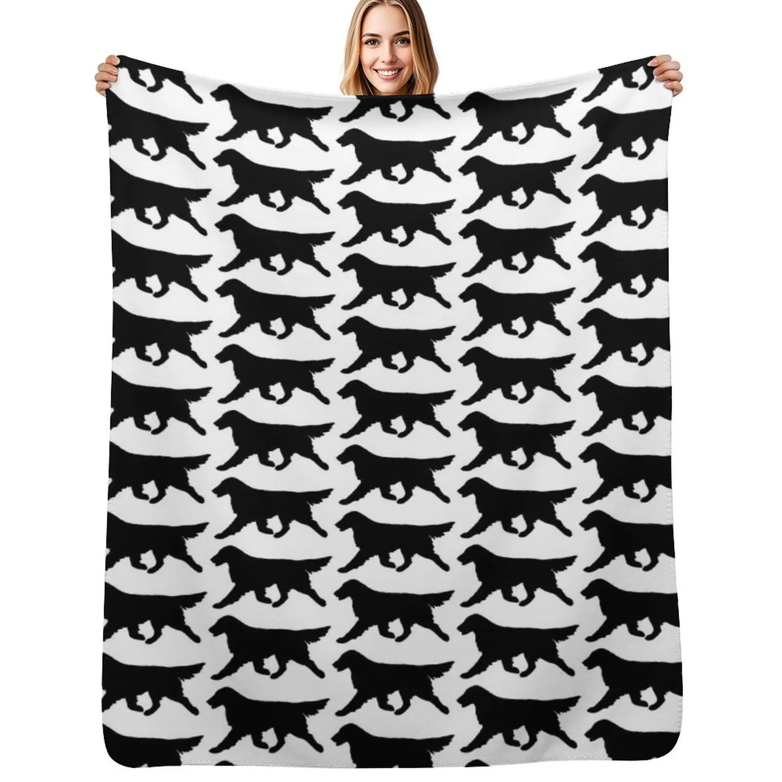 

Flat-Coated Retriever Silhouette Throw Blanket Camping Cute Plaid Sofa Throw Hairy Blankets