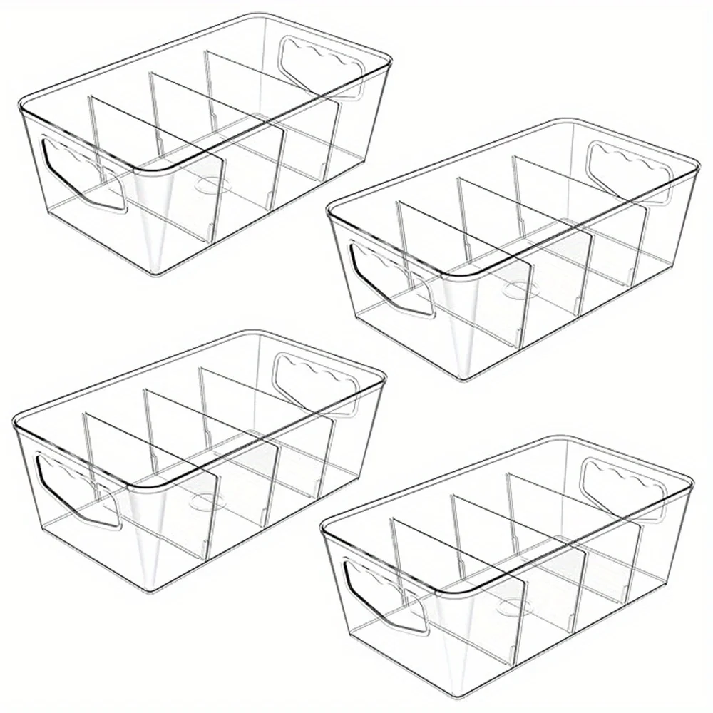 Clear Pantry Storage Bins Plastic Refrigerator Organizer Bins with Removable Dividers, Stackable Cabinet Containers Baskets