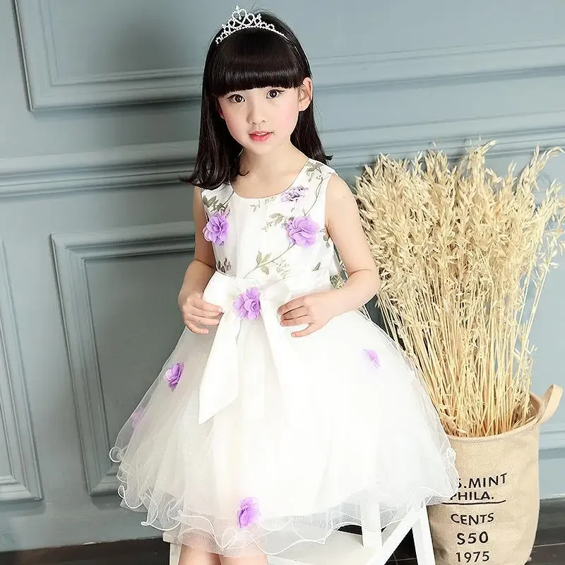 Girls 2024 Summer New Dress Youth Chiffon Waist Princess Skirt Children Pastoral Style Clothes Park 2 4 5 6 7 8 9 10 11 12 Years