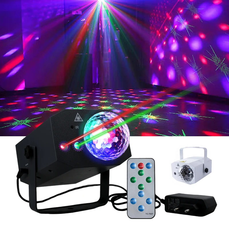 16 Patterns Party Disco Magic Ball Laser LED Stage Lighting Sound Activated Remote Control For Wedding Xmas Holiday Party Decor