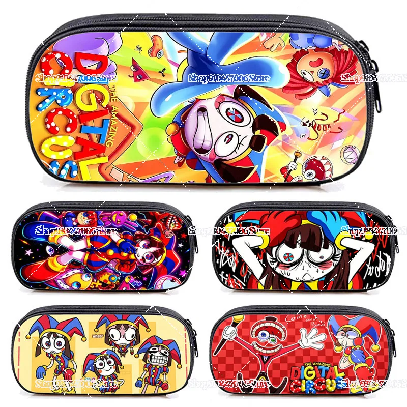 Cartoon Anime The Amazing Circus Pattern Print Pen Bag Pomni Jax Pencil Case Zipper Pencilbag Large Capacity Stationary Storage