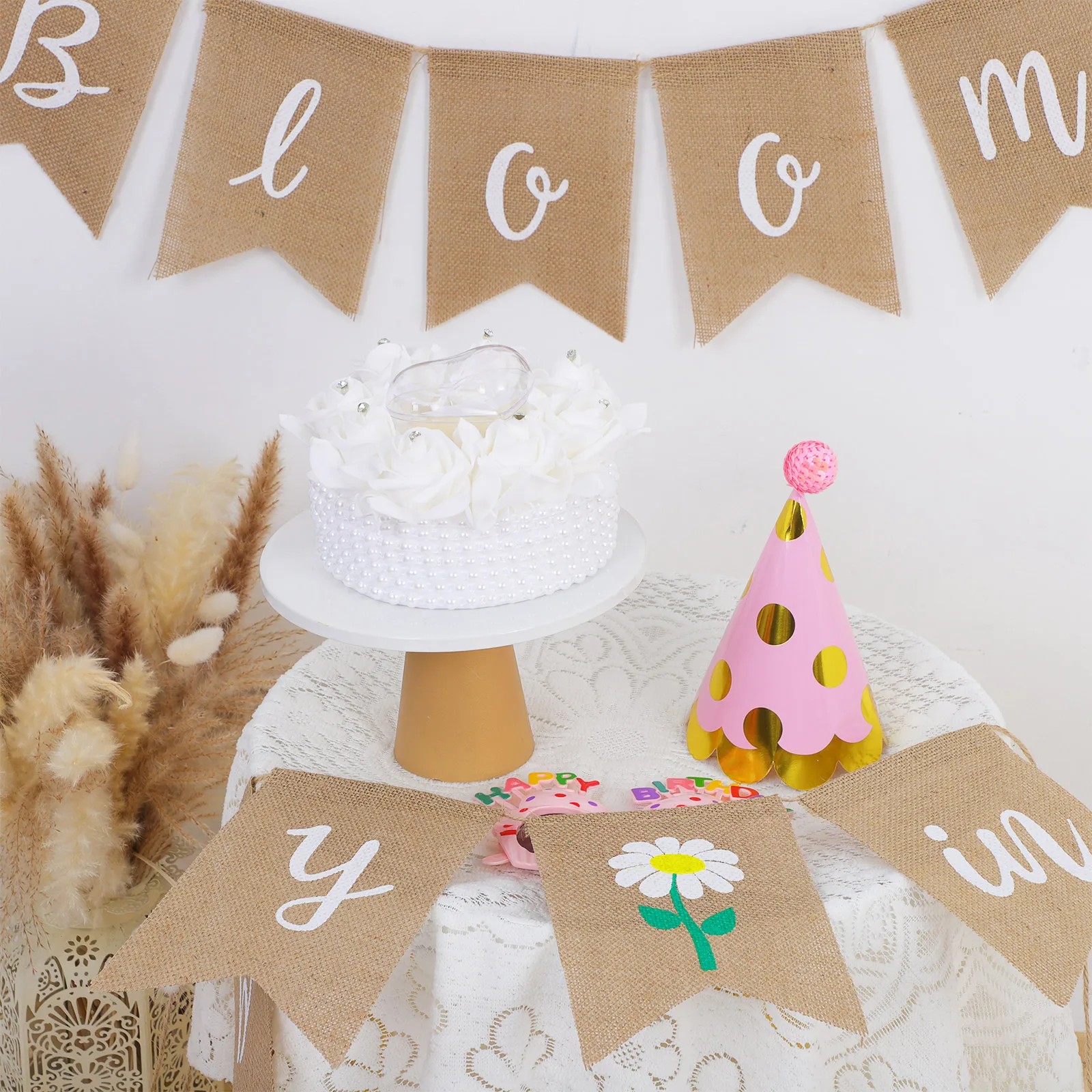 

1Pcs Linen Dovetail Banner Assorted Decoration 1St Birthday Linen Banner Photo Prop Birthday