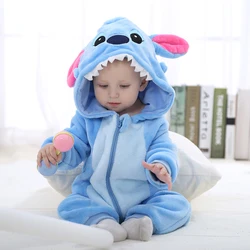 Baby Stitch Jumpsuits Boys Girls Flannel Hooded Pajamas Toddler Kids Onesies Pajamas Children Halloween Cosplay Costumes