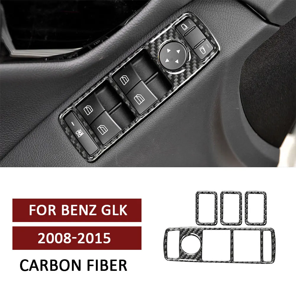 

4pcs Car Window Lifting Control Button Panel Trim Sticker Carbon Fiber for Mercedes Benz GLK 2008-2015 Auto Interior Accessories