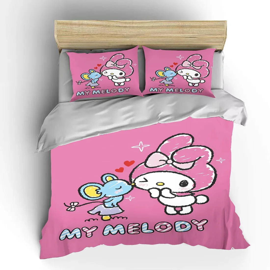 Imagem -04 - Minha Melodia Olá Kitty Conjunto de Cama para as Crianças Fluffy Cartoon Comforter Cover Eua Twin Bedclothes Queen Size Roupas de Cama Macias Pcs