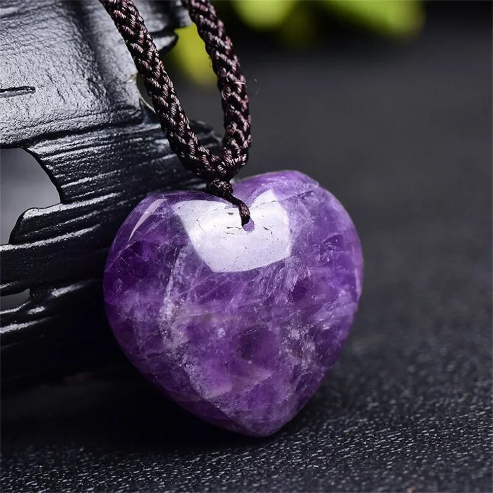 1pc Natural Stone Dream Amethyst Heart Shape Pendant Necklace Reiki Healing Crystals Amulet Unique Couple Gifts