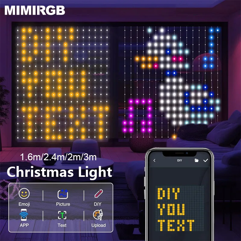 2×2メートル-スマートカーテンライト-400led-クリスマスライト-色が変わるフェアリーストリングライト-アプリ＆リモコン付き-ダイナミックハロウィンデコレーション