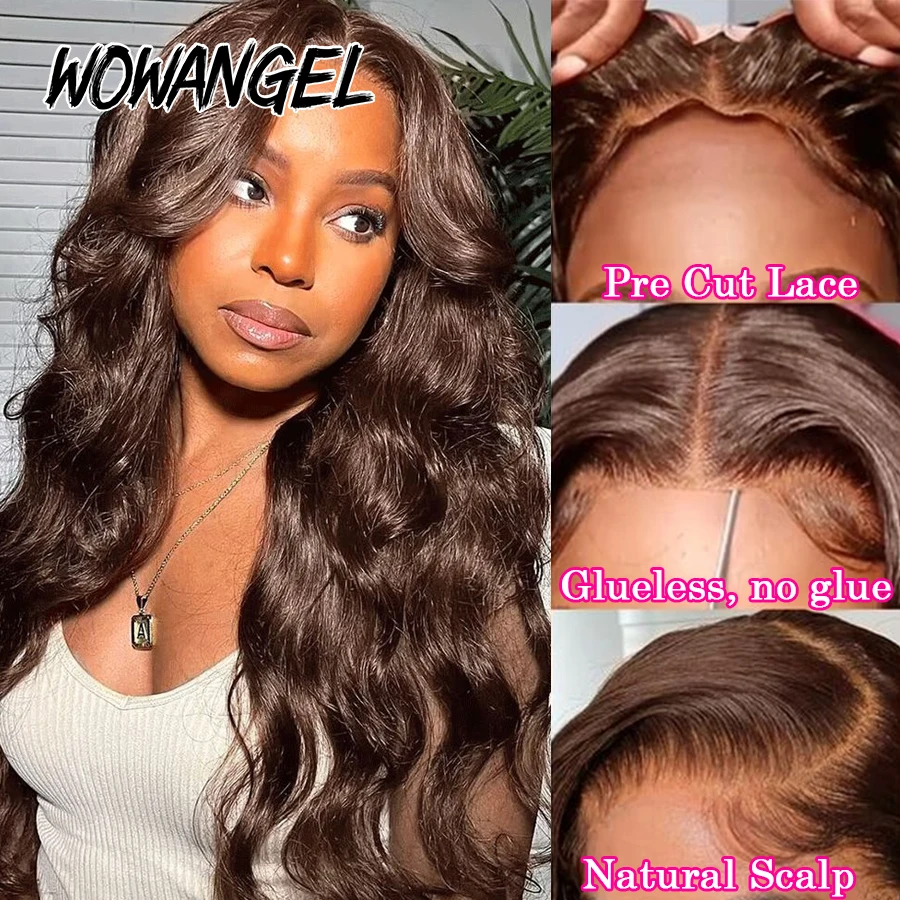 Wow Angel Pre Cut 5x5 HD Lace Closure Wigs 34in Chocolate Brown Body Wave Glueless Wigs Skins Melted Human Hair Wigs For Woman