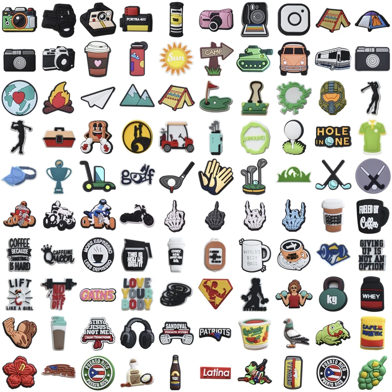 

93-115 Pieces Bulk Shoe Charms for Crocs Accessories Camera Shoes Charm for Croc Decorations Pins Men Jeans Woman Clogs Clips