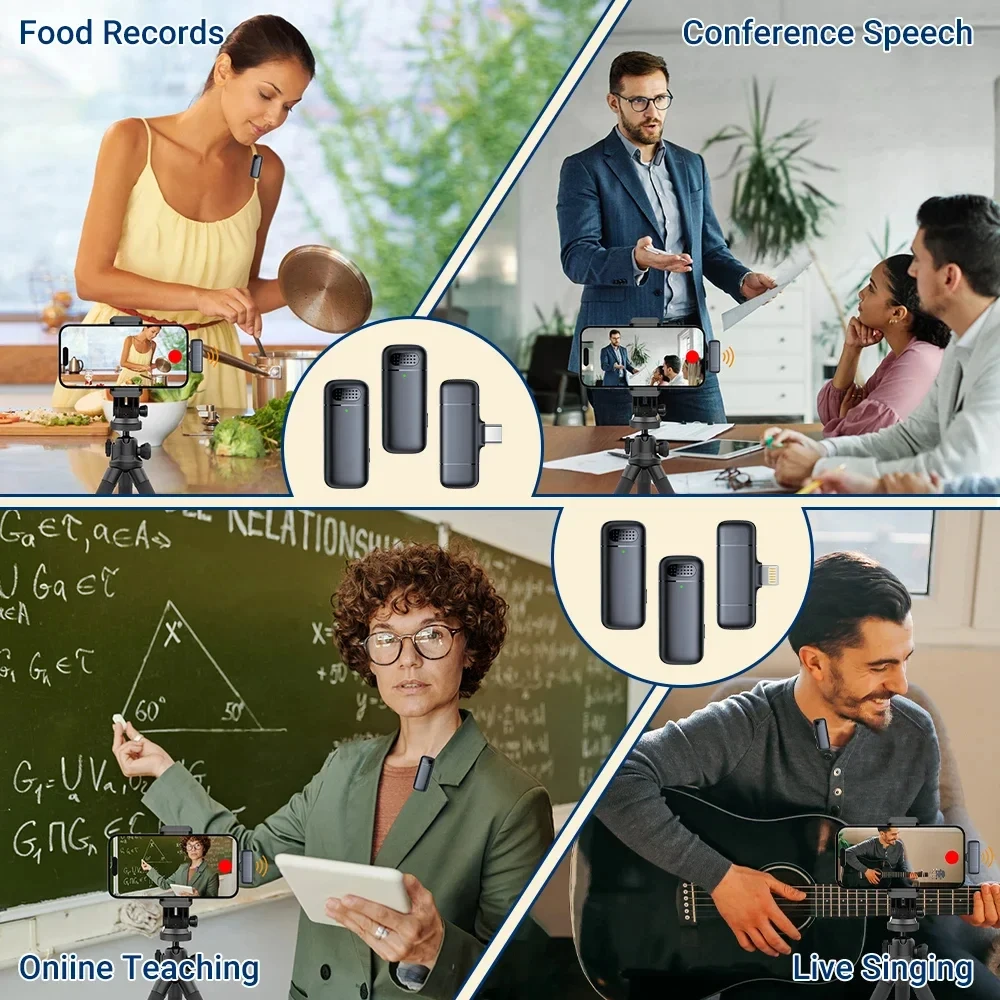 Basix draadloze lavaliermicrofoon Oplaadbehuizing Microfoon Draagbare audio-video-opname voor iPhone Android Live Gaming-microfoon