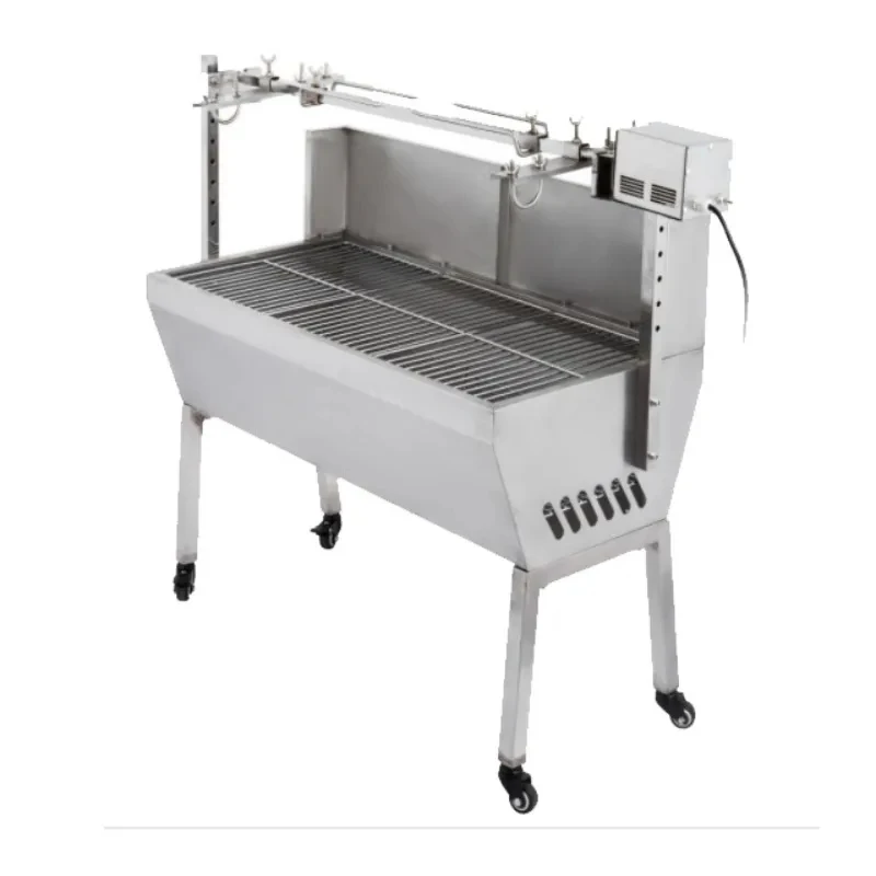 rotating stainls steel charcoal grill whole beef and sheep