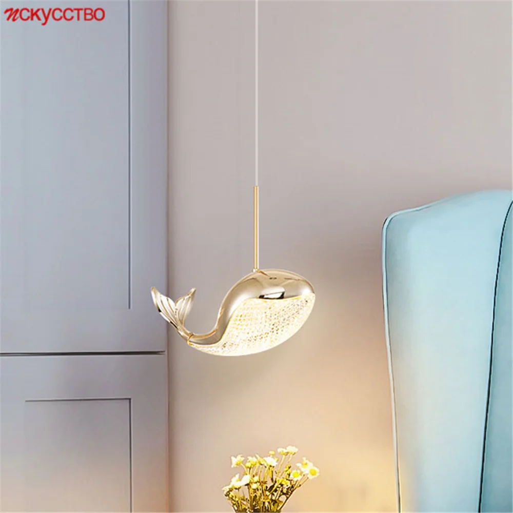 

Creative Golden Dolphin Acrylic Led Pendant Lights For Kids Bedroom Bedside Dining Table Living Room Suspension Lamp Fixtures