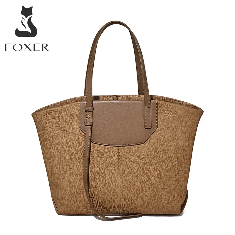 FOXER Women\'s High Quality Genuine Leather Handbag Lady Fashion Big Capacity Tote Commuter Underarm Shoulder Bag Cowhide Shopper