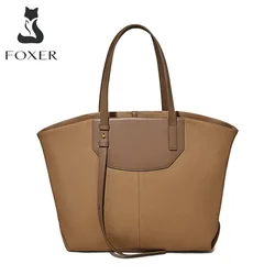 Foxer Damen hochwertige Echt leder Handtasche Dame Mode große Kapazität Tote Pendler Achsel Umhängetasche Rindsleder Shopper