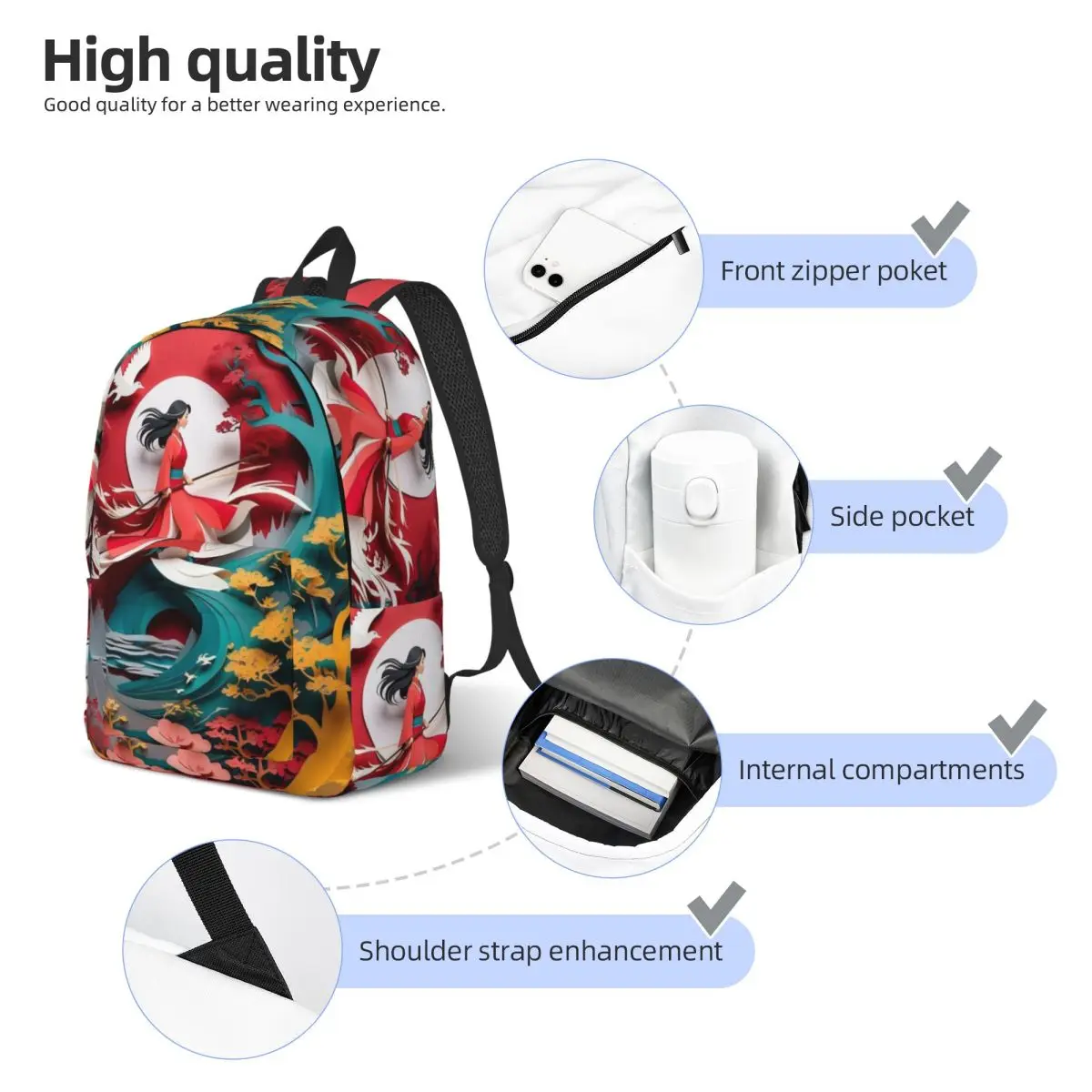 Custom Cartoon Movies Mulan Travel Canvas Backpack Women Men School Laptop Bookbag College Student Daypack Bags