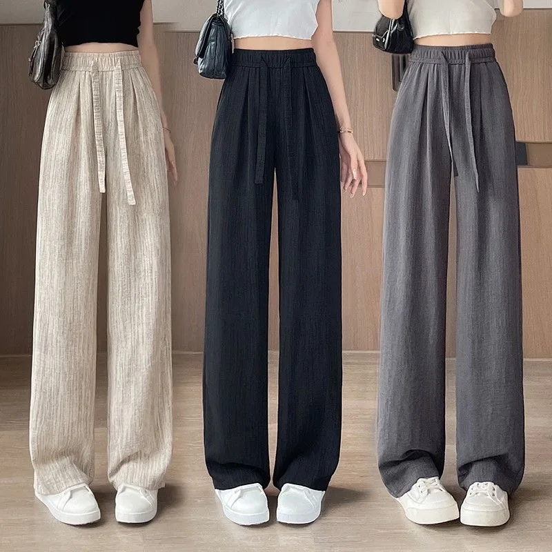 Spring Summer New Wide Leg Pants Women's Drape High Waist Loose Narrow Straight Cool Dyed Trousers Versatile Casual Pants