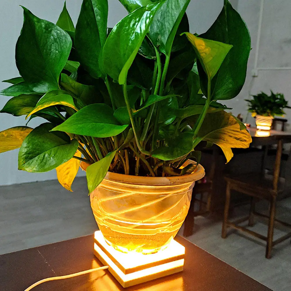 LED Night Light Wooden Stack Bonsai Base Creative Glowing Vase Display Home Decor Desktop Holder Glowing Bonsai Base