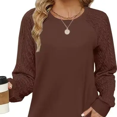 Sweatshirts for Women Crewneck Cable Knit Sleeve Sweaters Casual Fall Tunic Tops
