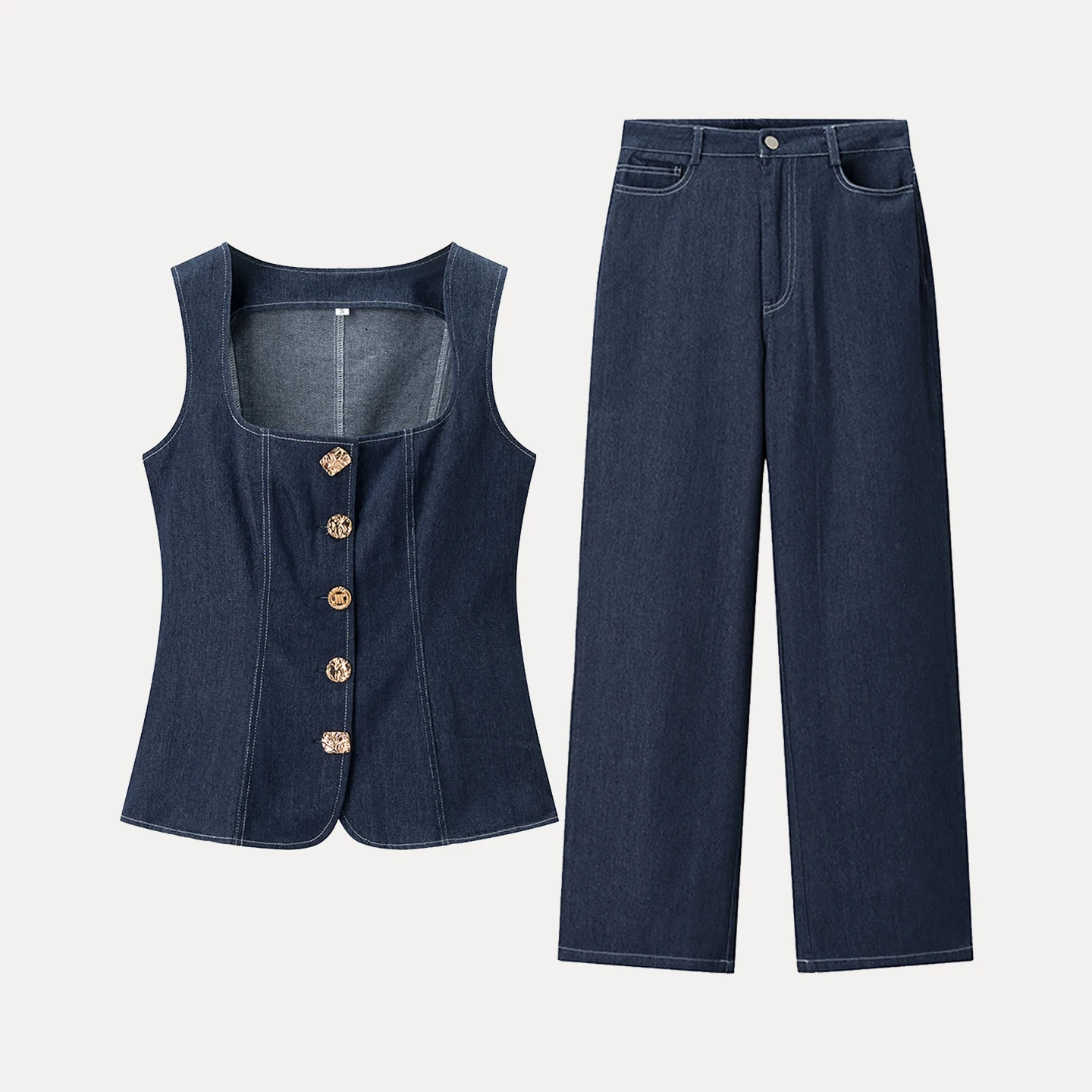 Faionable High Waist Button up Denim Top And Long Pants Women's Set Autumn 2025 Z Brand Adult Size Four Seasons Wear