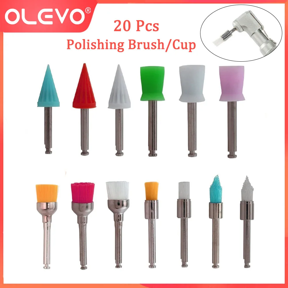 OLEVO 20 Pcs Dental Nylon Prophy Polishing Brushes Colorful Tooth Latch Type Polisher Cups Teeth Cleaning Odontologia Tools