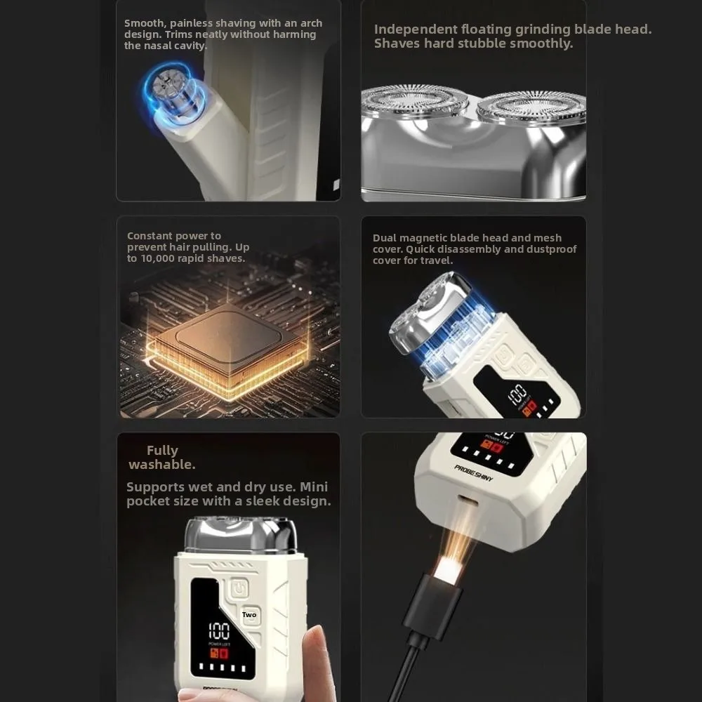 

2in1 Mini Electric Shaver Digital Display Painless Portable Rotary beard grooming Double Head Waterproof Smart Nose Hair Clipper