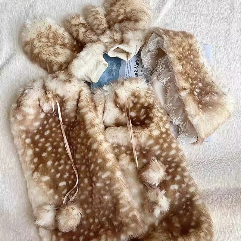 

Новые зимние леггинсы серии «Лось в пятнах», плюшевый костюм с имитацией оленя, леггинсы, шарф, перчатки, милые японские аксессуары, косплей, Новый год