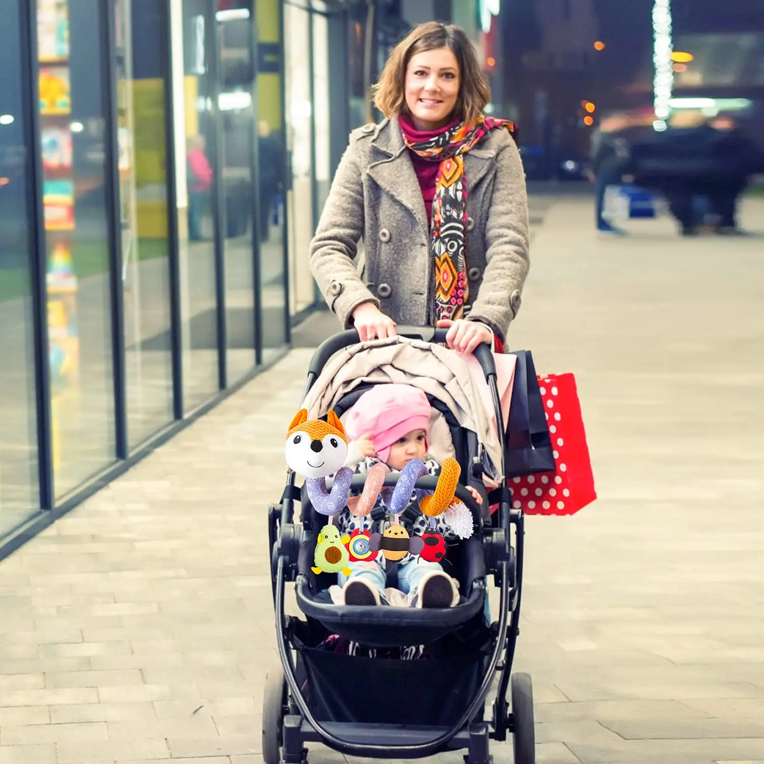 Säugling Baby Orange Fuchs Spirale Plüsch Aktivität hängen Spielzeug Autos itz Kinderwagen Krippe Stuben wagen mobile Musik BB Quietscher und Rasseln