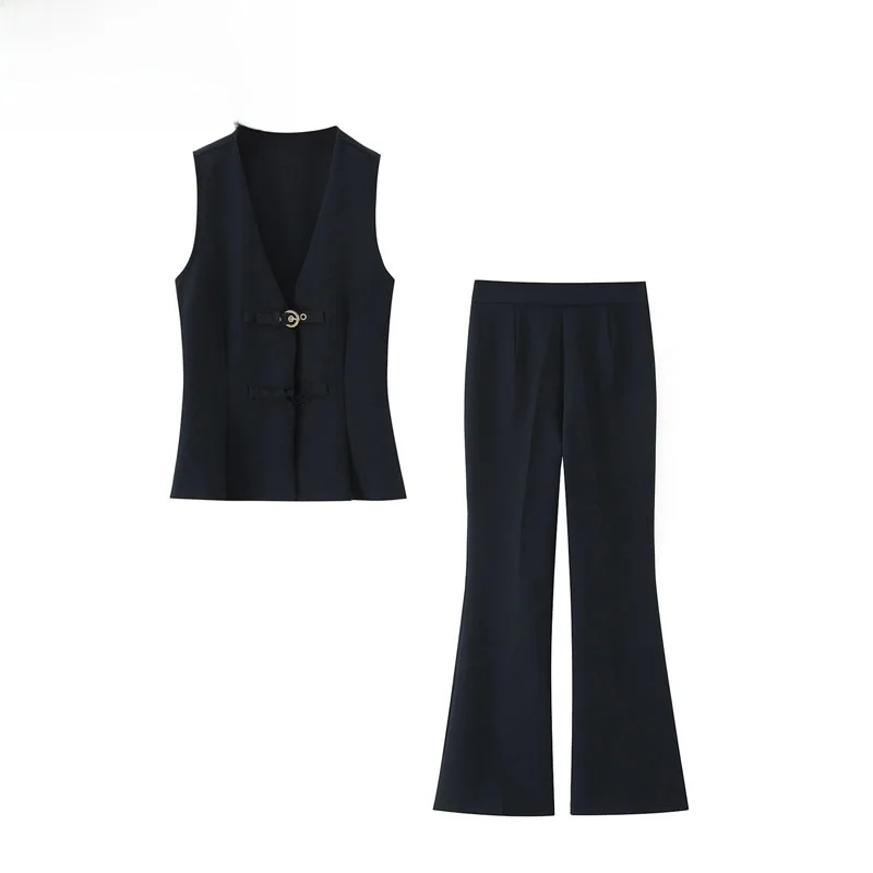 

ZBZR Autumn New Women's Faion Set with Bell Bot And Pleated Top 65060 65340 Ele European Sle for Adults