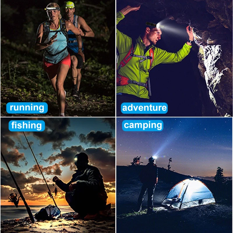 LED Induction Headlamp USB Rechargeable Headlight Portable Flashlight Torch Outdoor Camping Fishing Hiking Waterproof Lantern