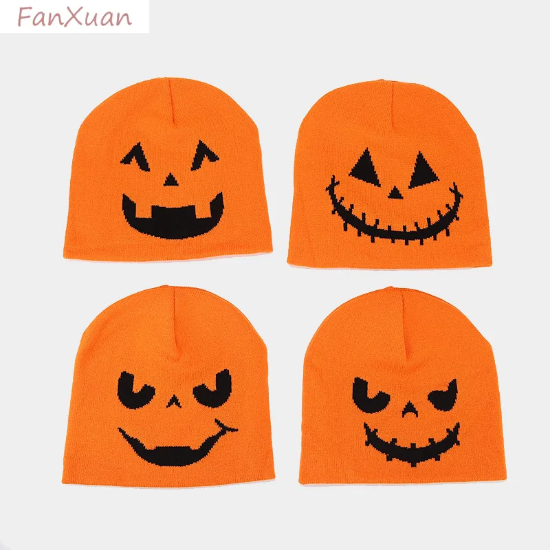 Halloween Pumpkin Knit Beanie cute black orange red funny parrten Festive Jacquard Hat cute view 4