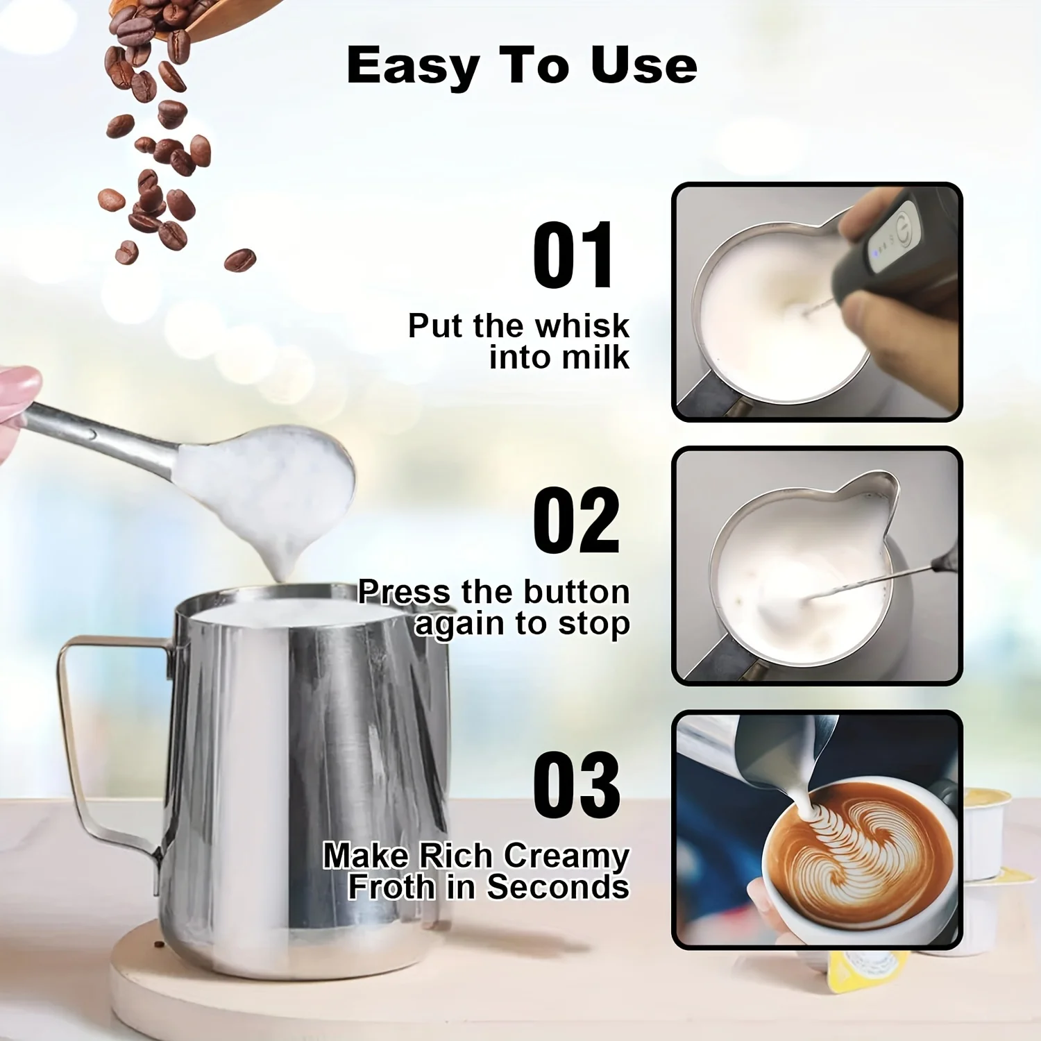1pc Handheld Electric Milk Frother Rechargeable, Automatic Foam Maker for Lattes, Hot Chocolate Blender Egg Beater Cooking Tools