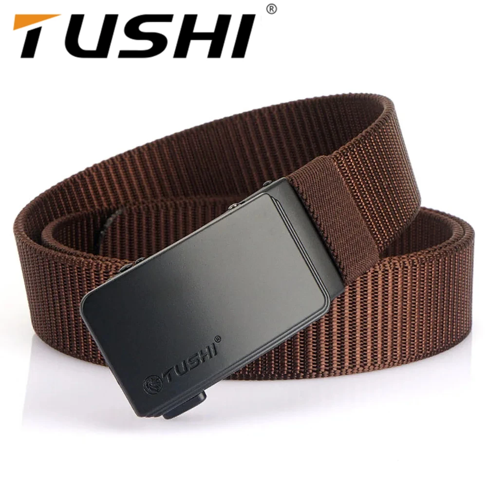 

TUSHI Brand 3.4cm wide Automatic buckle belt for men's trendy work pants without teeth or holes canvas buckle nylon waistband