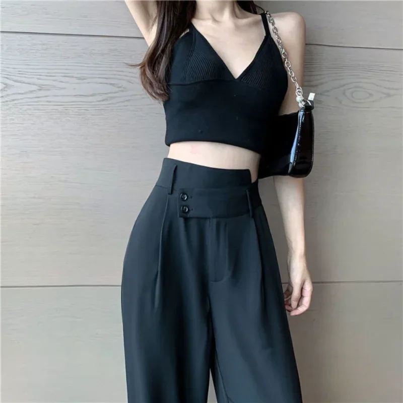 Female Pants Baggy Trousers for Women Office Work White Tailoring Clothes Loose High Waist Black G Nylon New in Y2k Streetwear