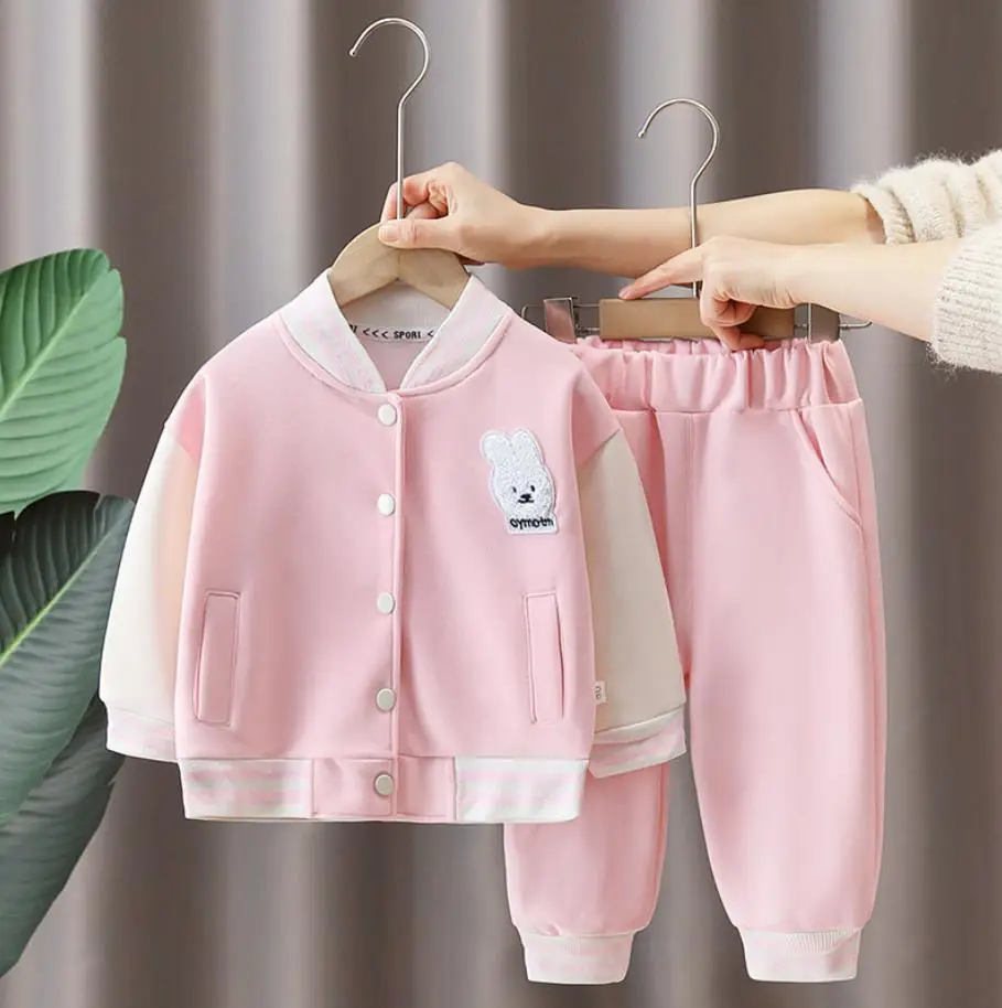 

Baby Girls Designer Outfits Spring Autumn Cartoon Bunny Baseball Jackets and Pants Toddler Clothes Set for Kids Tracksuits