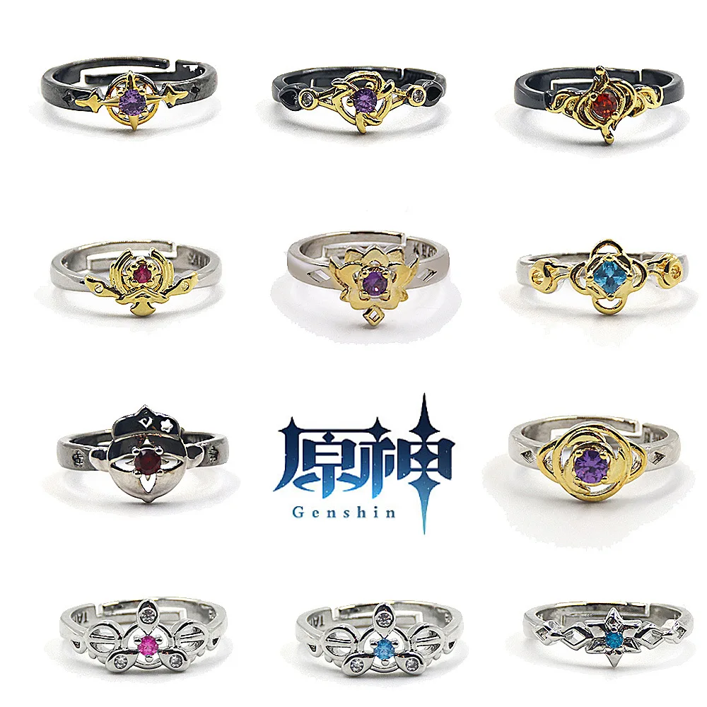 Genshin Impact Cosplay Ring Zhongli Tartaglia Xiao Venti Albedo Adjustable Finger Rings for Women Men Jewelry