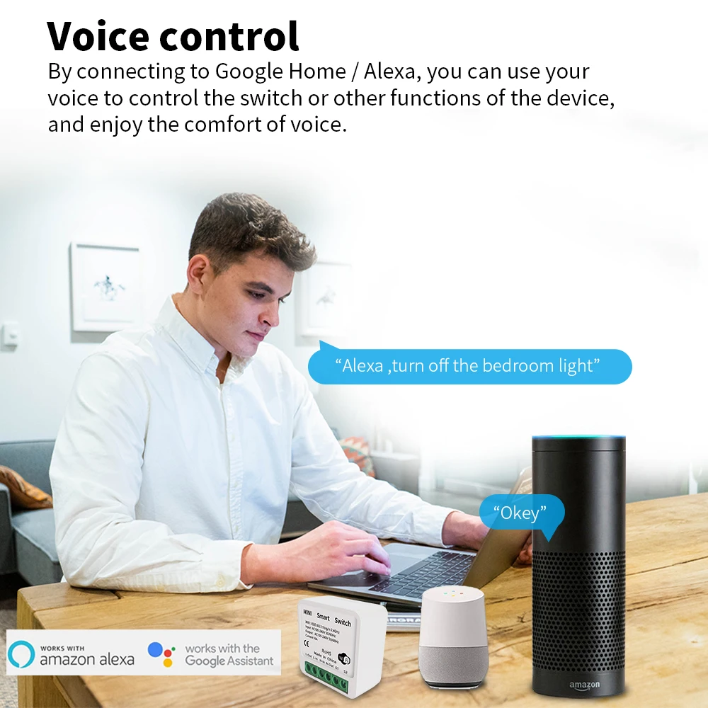 SIXWGH Mini WiFi Smart Switch Cozylife16A Relay Supports Voice Control and Alexa Google Home Compatibility