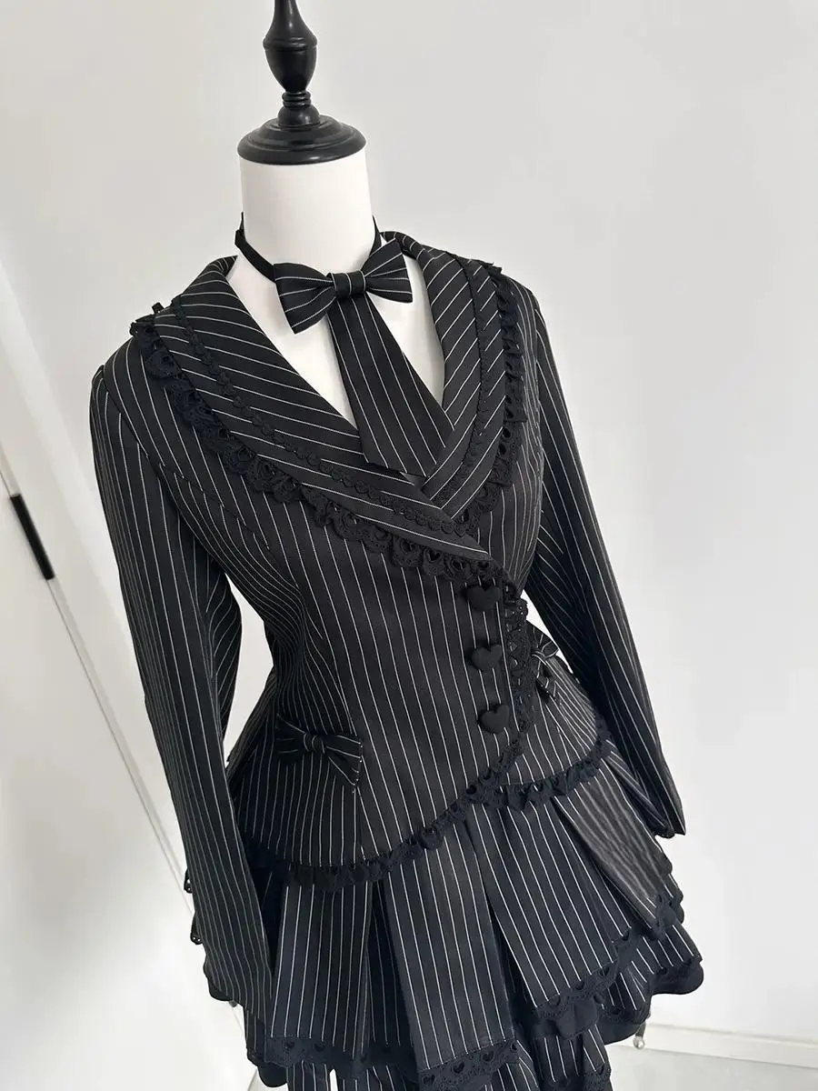 Y2k Dresses 2-Piece Set Slim Stripes Punk Goth Crop Top+Short Skirt 2000s Preppy Harajuku Lace Dress Woman Clothes Hot Girl Chic
