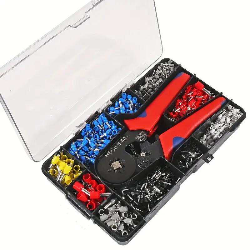 HSC8 6-4 European style tubular terminal crimping pliers with 1200PCS wire crimping terminals, crimping terminal tool kit