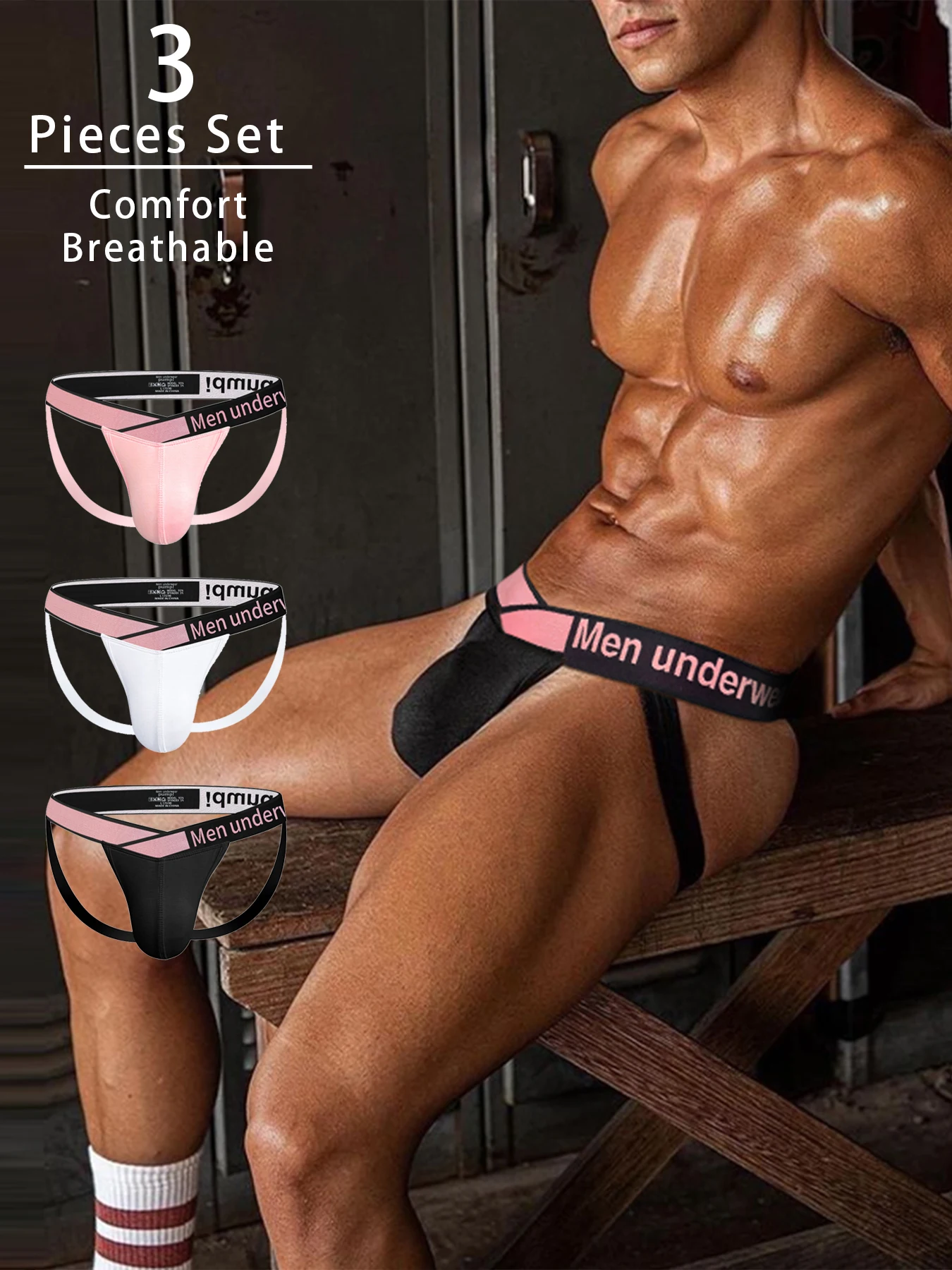 

3PCS Big V-belt thong Modal comfortable breathable protruding men's sports fitness lifting buttocks double thong men