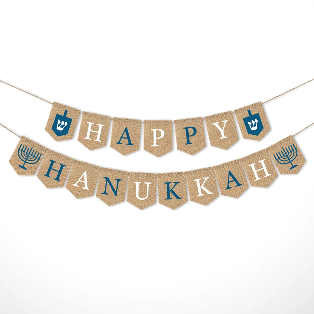 

Party Decoration Latte Burlap Banner HAPPY HANUKKAH Bunting Hanging Supplies Spring