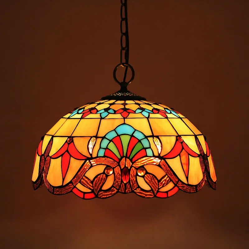 Vintage Tiffany pendant light dining table Stained Glass light for Home Parlor living Room bedroom Romantic Chain hanging lamp