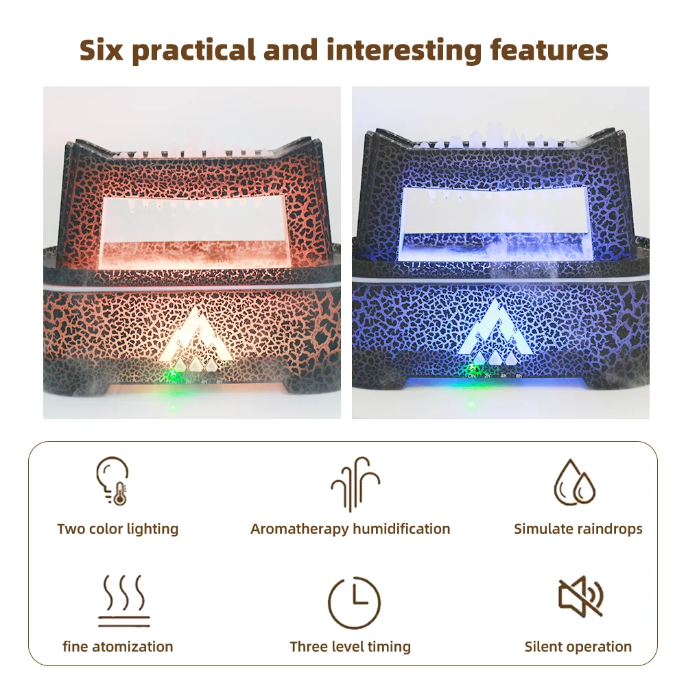 Raindrop Design Aromatherapy Humidifier Ultra Quiet Black Diffuser With 2 Colors Light & Timer for Relaxation, Yoga, Meditation
