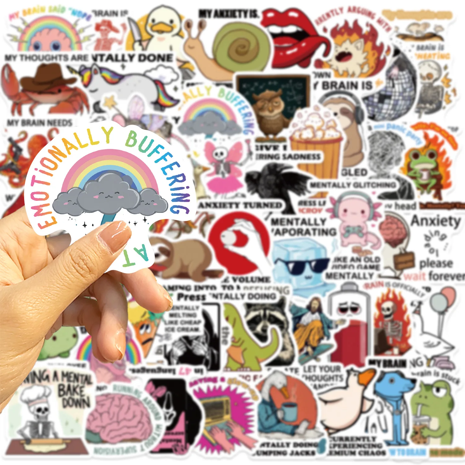 50-100PCS Funny Mental Breakdown Themed Stickers Waterproof Vinyl Decals for Journal Notebook DIY