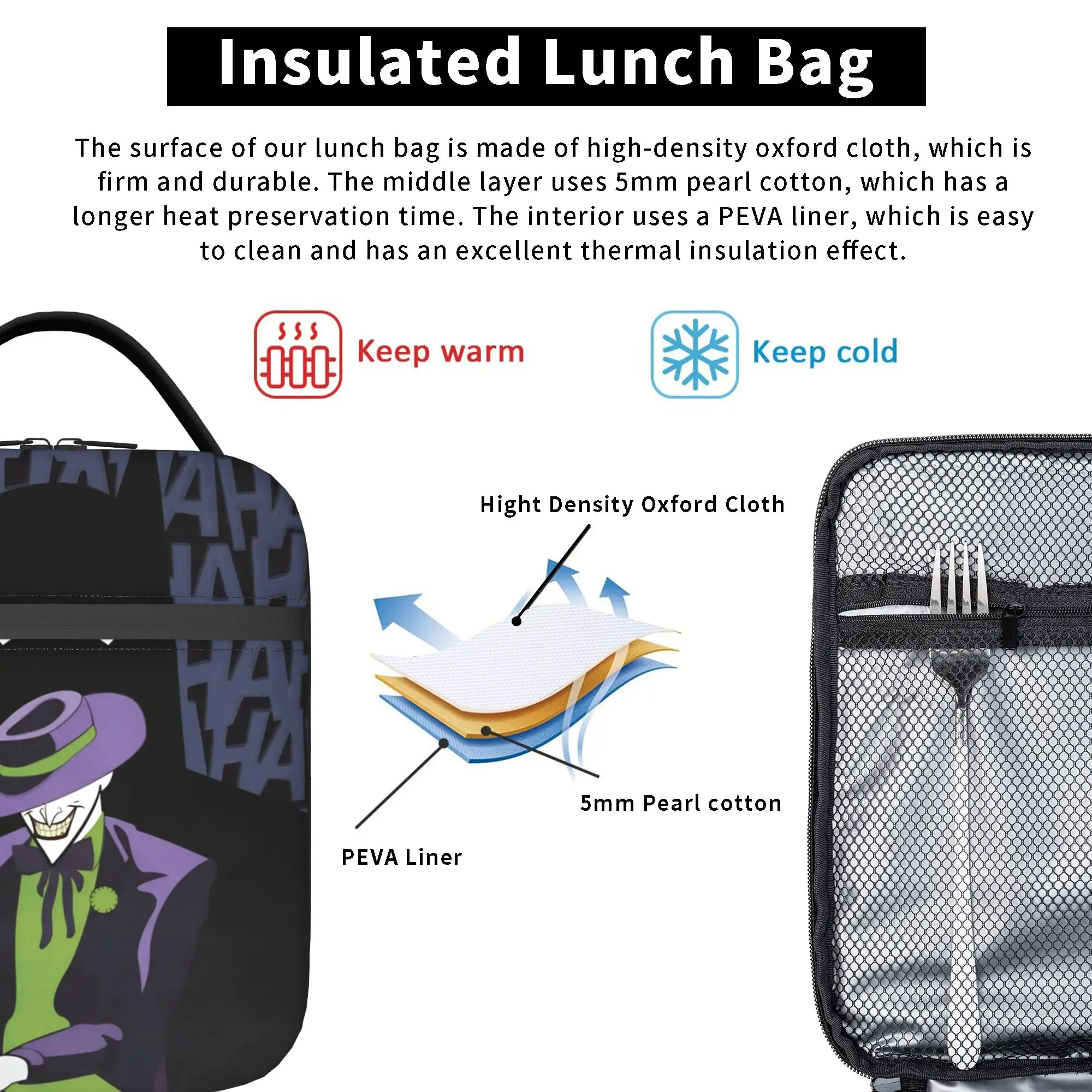 Batmans Black Bat Silhouette Insulated Lunch Bags Large  Meal Container Thermal Bag Tote Lunch Box School  Picnic Food Handbags view 5