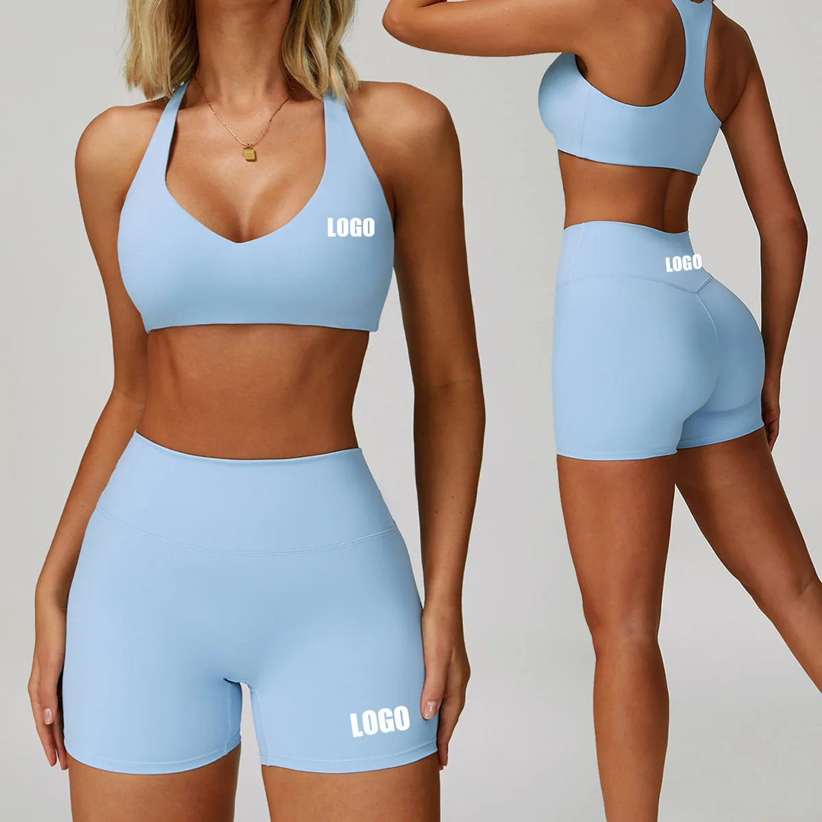 

Customized LOGO women's nude yoga beauty back tight quick-drying fitness clothes sports running cycling two-piece set