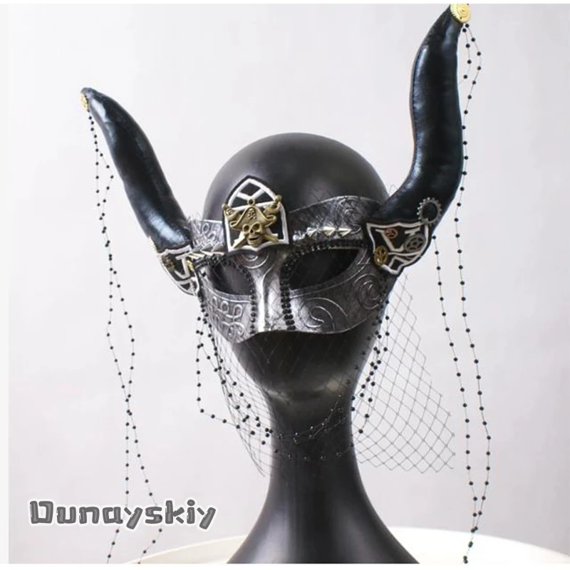

Hemera&Horror Ebony Devil Mask Gothic Horned Fantasy 3D Polylactic Acid Mask Props Accessory Cosplay Anime Halloween Masquerade