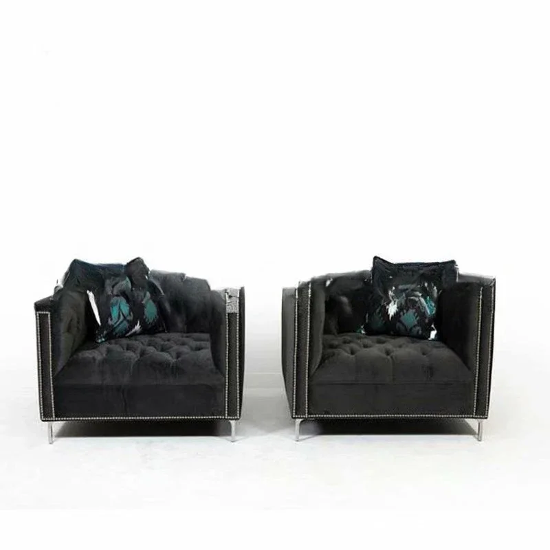 Canapé simple américain en acier inoxydable, meuble en tissu avec boucle, pour loisirs, club, vente, bureau, négociation