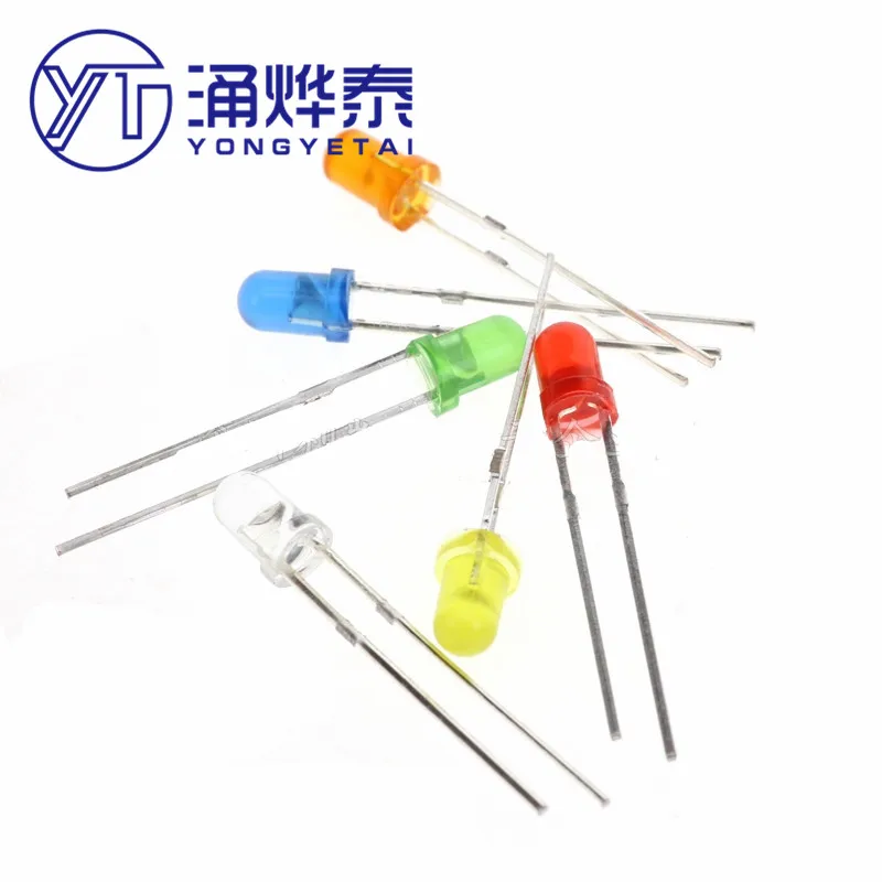 YYT 100PCS 3mm LED Diode 3 mm Assorted Kit White Green Red Blue Yellow Orange Pink Purple white Fog DIY Light Emitting Diodes